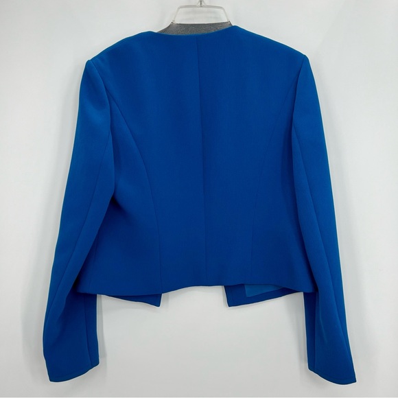 HUGO BOSS Blue Jerusa Textured Stretch Cropped Suit Blazer Jacket US 10 - Picture 6 of 11